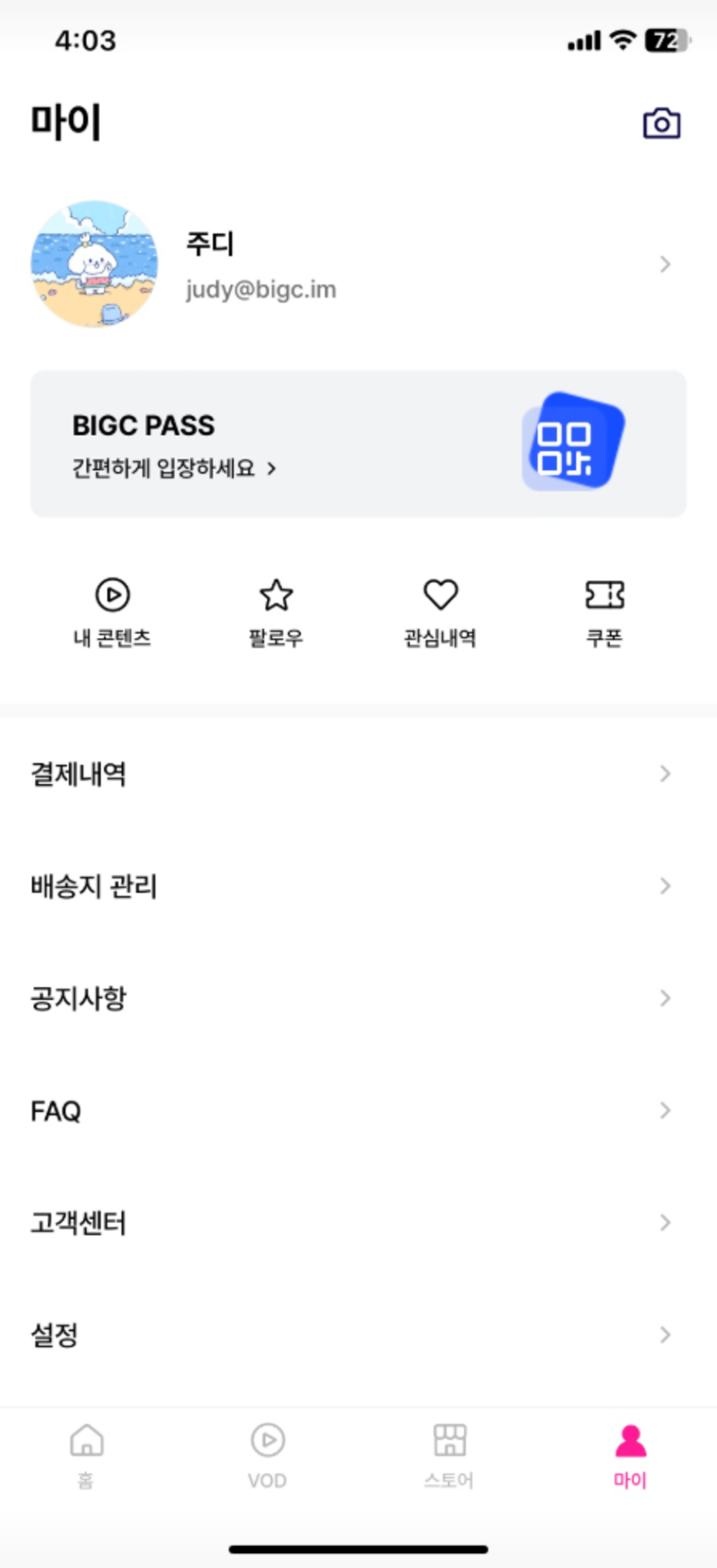 빅크패스 캡쳐본